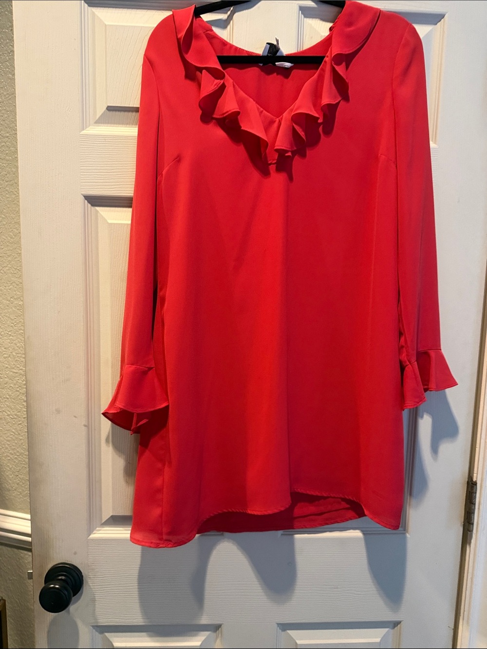 Charles Henry Red Ruffle V-Neck Mini Dress